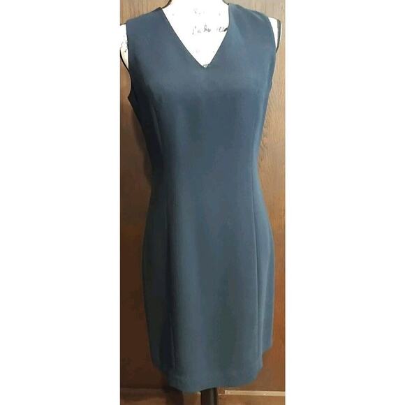 INC Formal Event Dress Lined Pinup V Neck Navy Blue Sheath Fitted Size 6 Small - Picture 1 of 3
